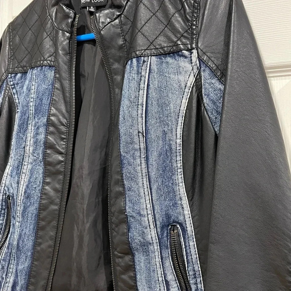 New Look Jean Jacket Combo with faux Leather Bomber Size Small - Picture 2 of 6